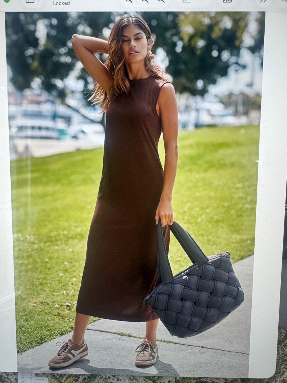 Varley Sleeveless Brown Maxi Dress - Casual Knit Straight Silhouette xsmall